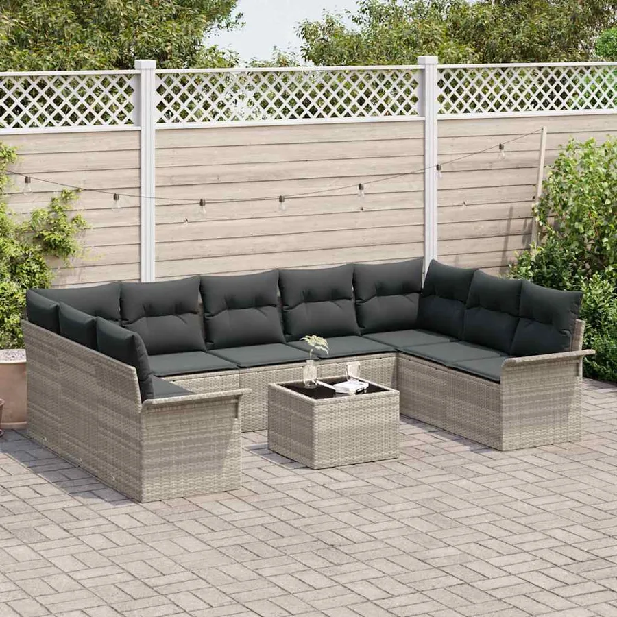 Ensemble de canapé de jardin 10 pcs Gris polyrotin - 3