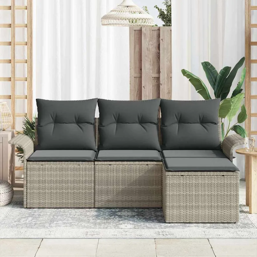 Ensemble de canapé de jardin 4 pcs Gris clair Poly rotin - 3