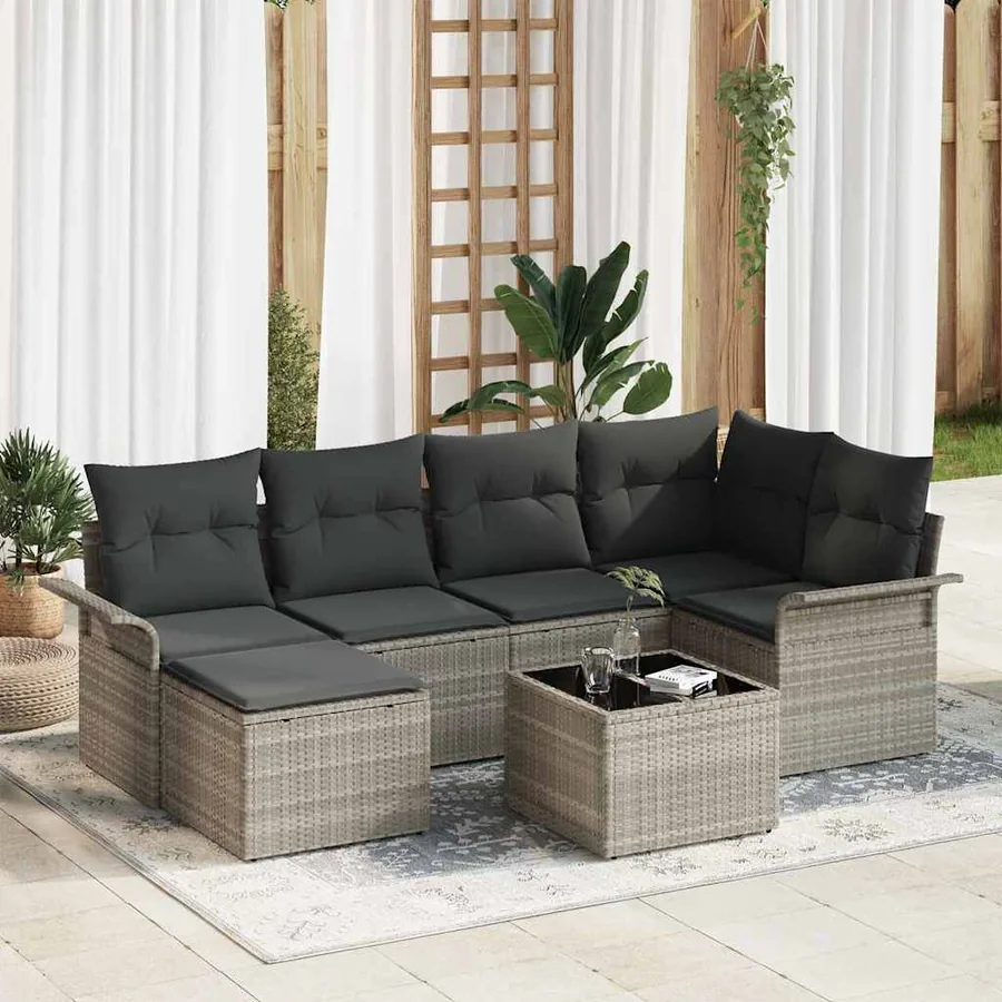 Ensemble de canapé de jardin 7 pcs Gris clair polyrotin