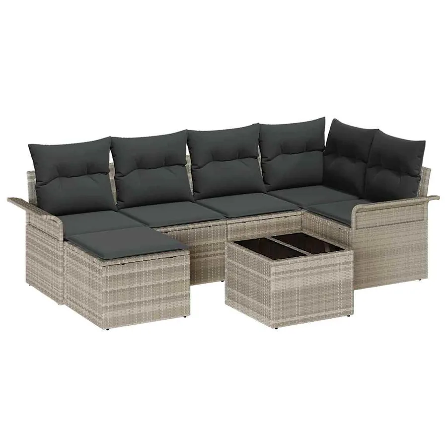 Ensemble de canapé de jardin 7 pcs Gris clair polyrotin - 2