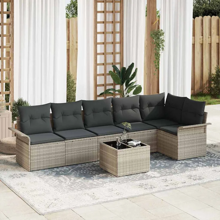 Ensemble de canapé de jardin 7 pcs Gris clair Poly rotin