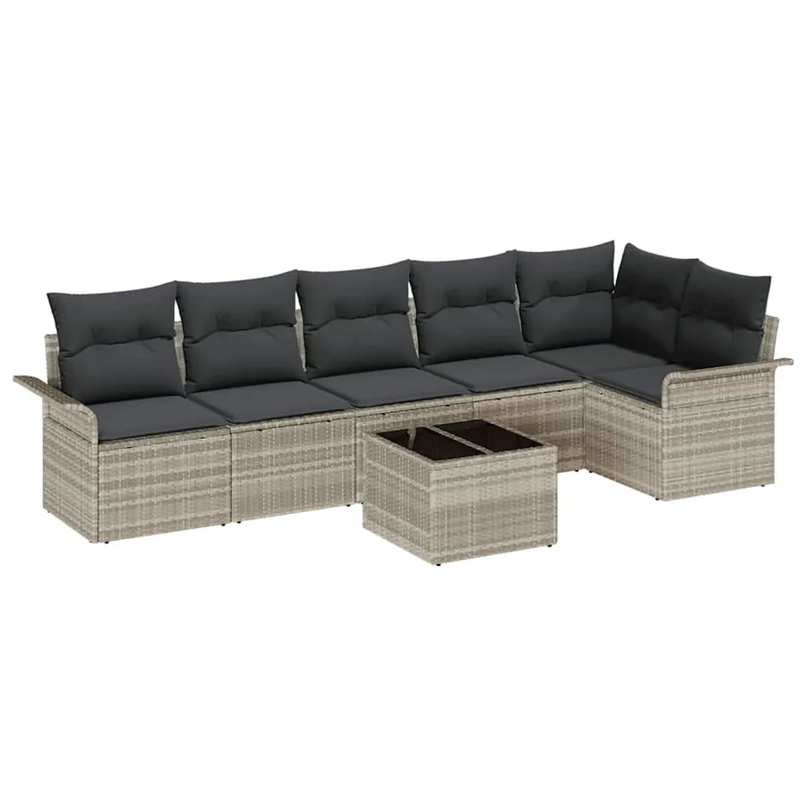 Ensemble de canapé de jardin 7 pcs Gris clair Poly rotin - 2