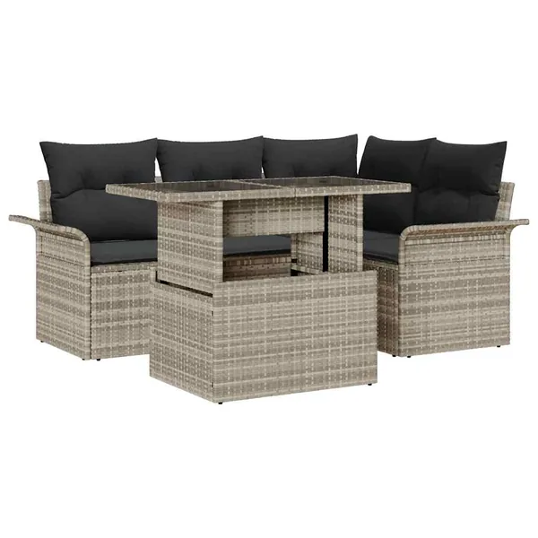 Ensemble de canapé de jardin 5 pcs Gris clair Poly rotin