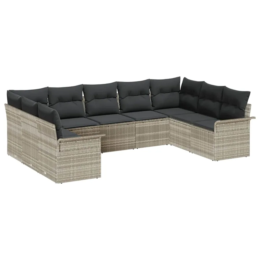 Ensemble de canapé de jardin 9 pcs Gris clair polyrotin - 2