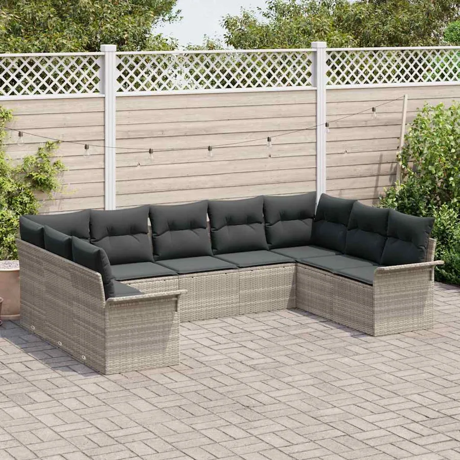 Ensemble de canapé de jardin 9 pcs Gris clair polyrotin - 3