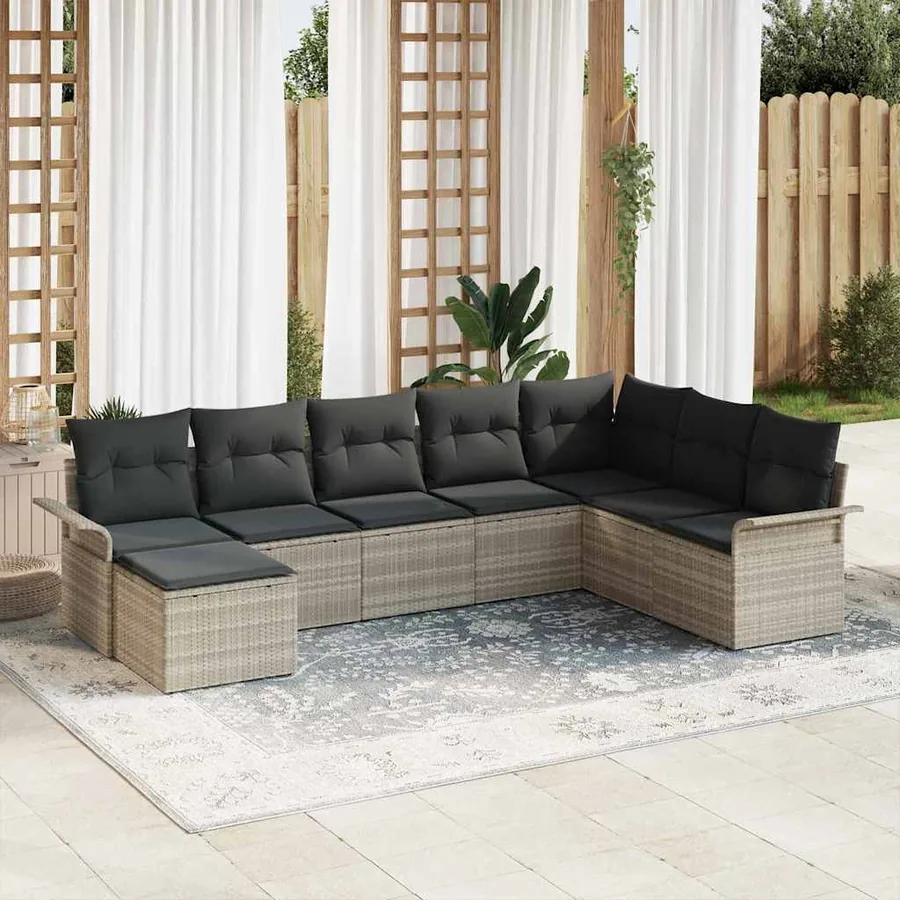 Ensemble de canapé de jardin 8 pcs Gris clair Poly rotin