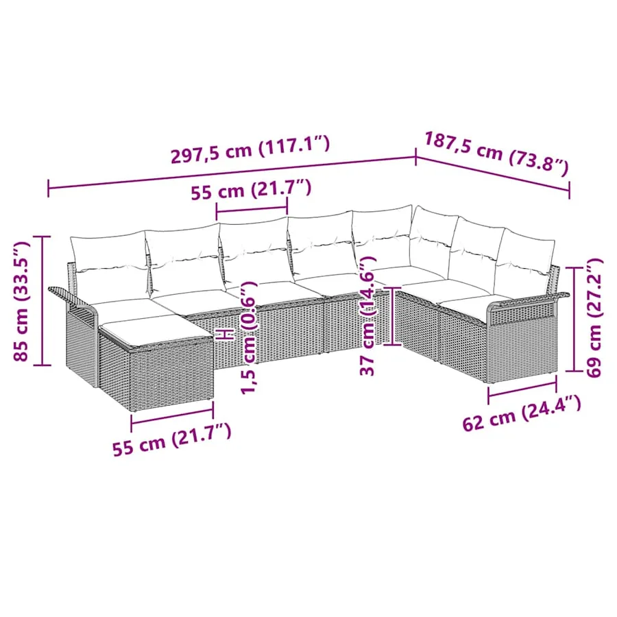Ensemble de canapé de jardin 8 pcs Gris clair Poly rotin - 17