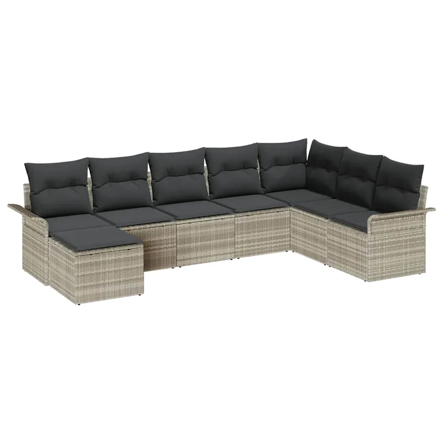 Ensemble de canapé de jardin 8 pcs Gris clair Poly rotin - 2