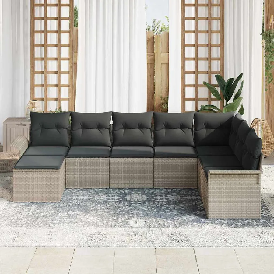 Ensemble de canapé de jardin 8 pcs Gris clair Poly rotin - 3