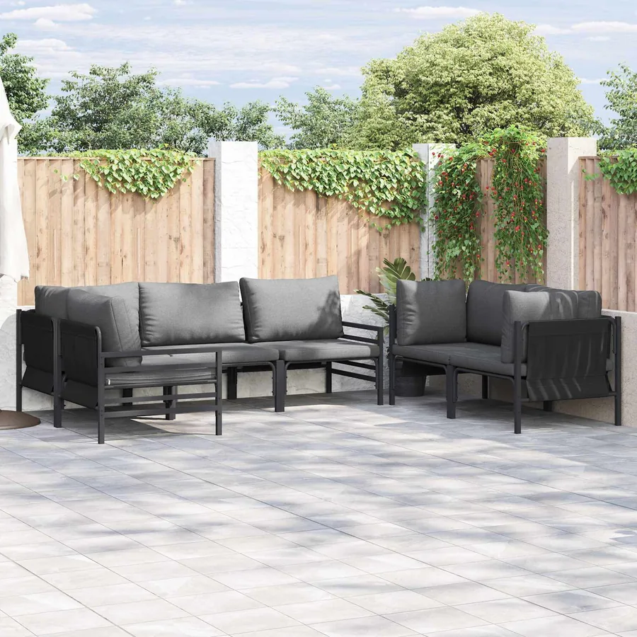 Ensemble de canapé de jardin avec coussin 6 pcs Noir Acier