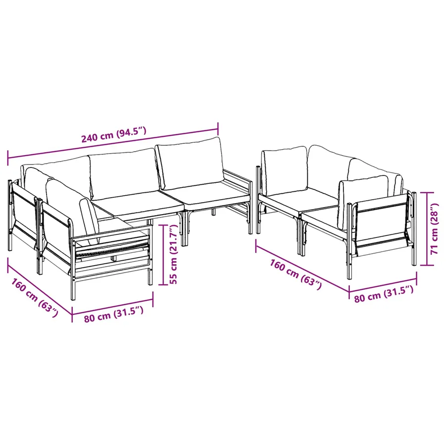 Ensemble de canapé de jardin avec coussin 6 pcs Noir Acier - 12