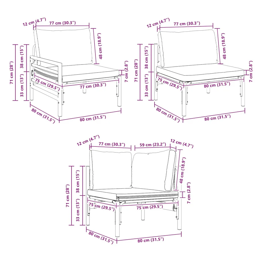 Ensemble de canapé de jardin avec coussin 6 pcs Noir Acier - 13