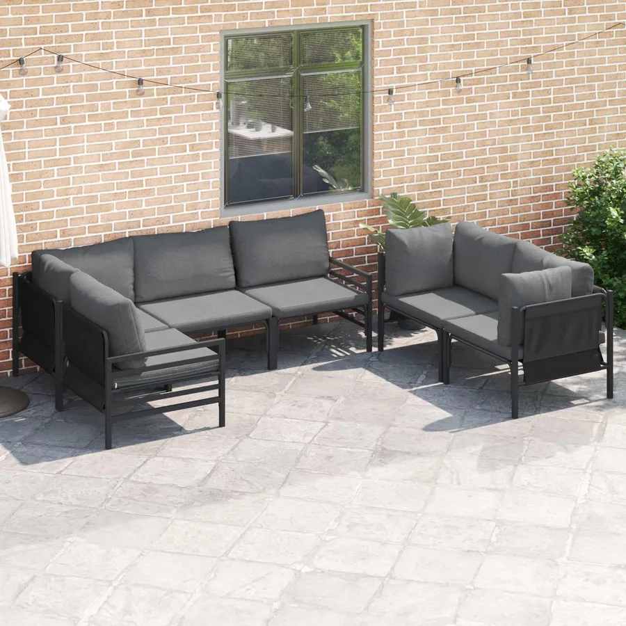 Ensemble de canapé de jardin avec coussin 6 pcs Noir Acier - 5