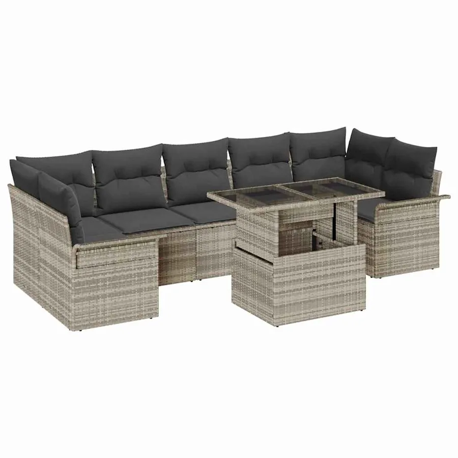 Ensemble de canapé de jardin 8 pcs Gris clair Poly rotin - 2