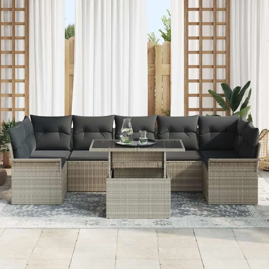 Ensemble de canapé de jardin 8 pcs Gris clair Poly rotin - 3