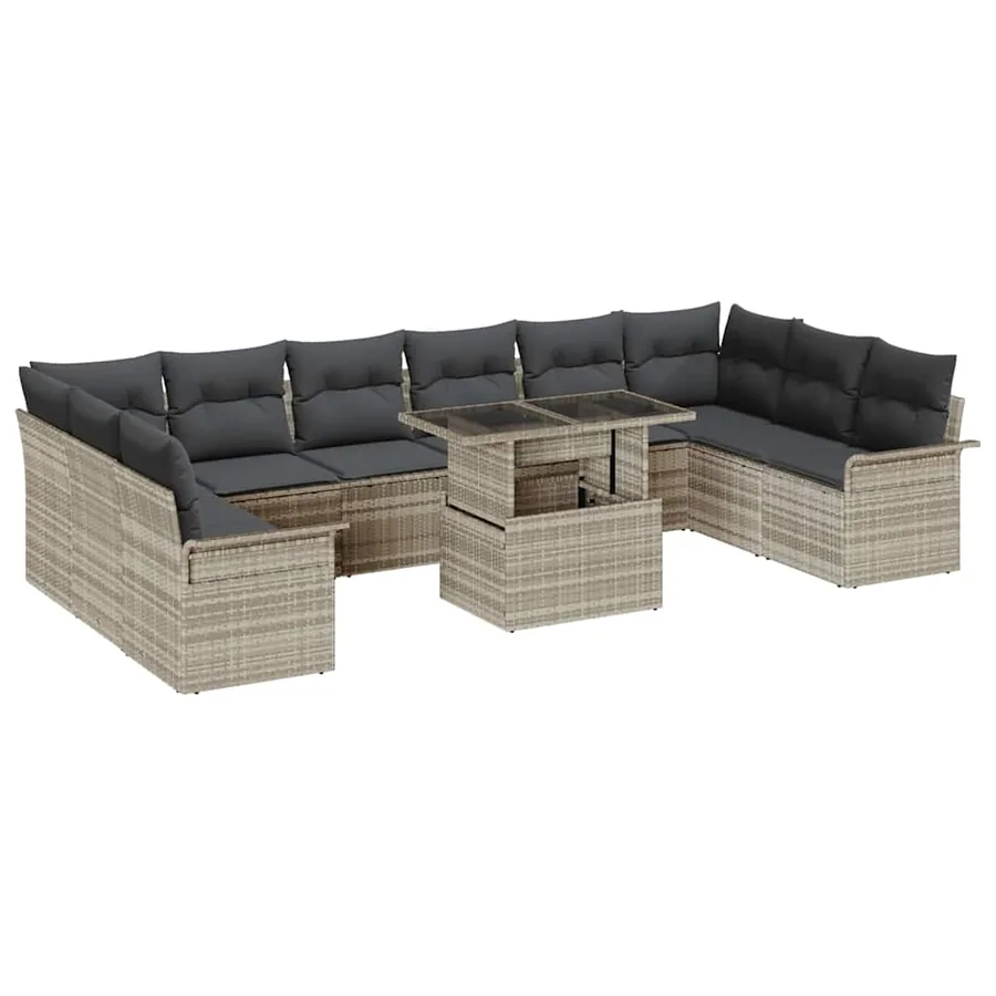 Ensemble de canapé de jardin 11 pcs Gris clair Poly Rattan