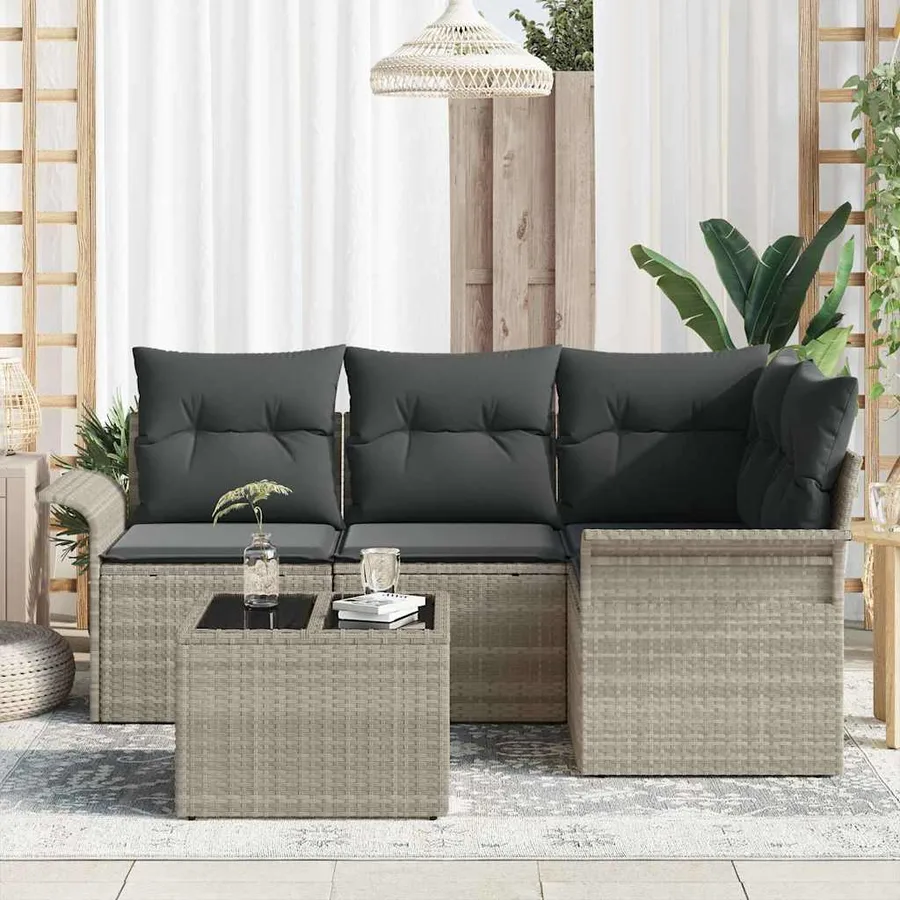 Ensemble de canapé de jardin 5 pcs Gris clair polyrotin - 3