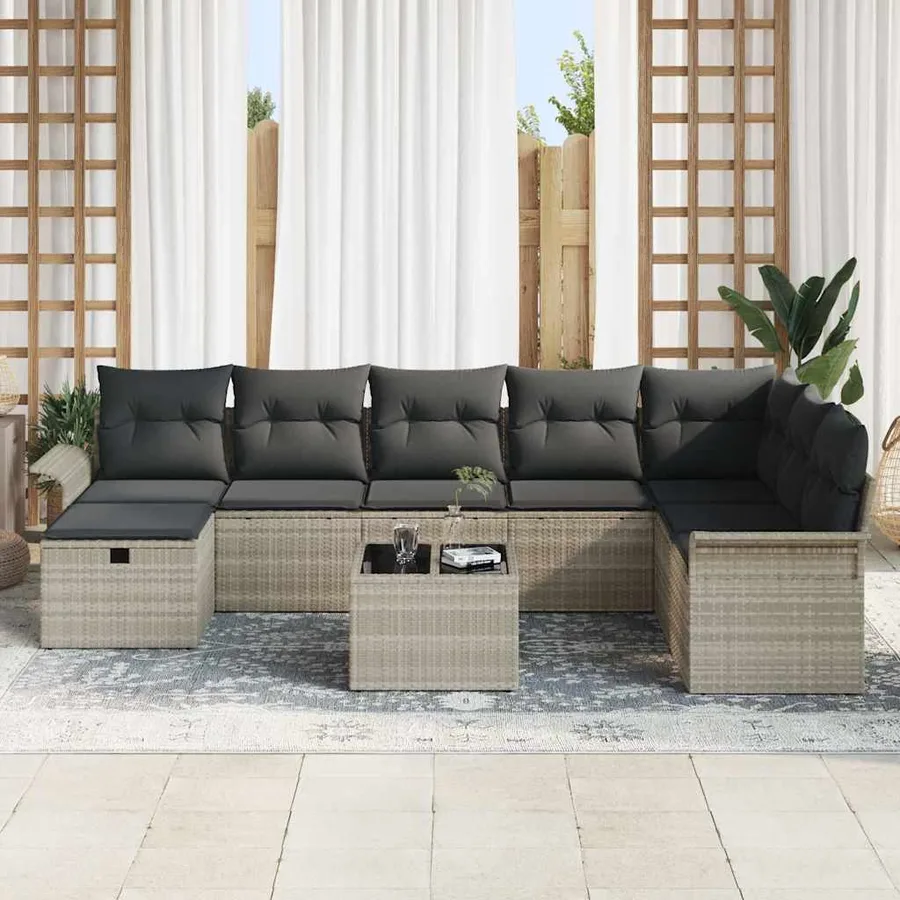 Ensemble de canapé de jardin 9 pcs Gris clair Poly rotin - 3