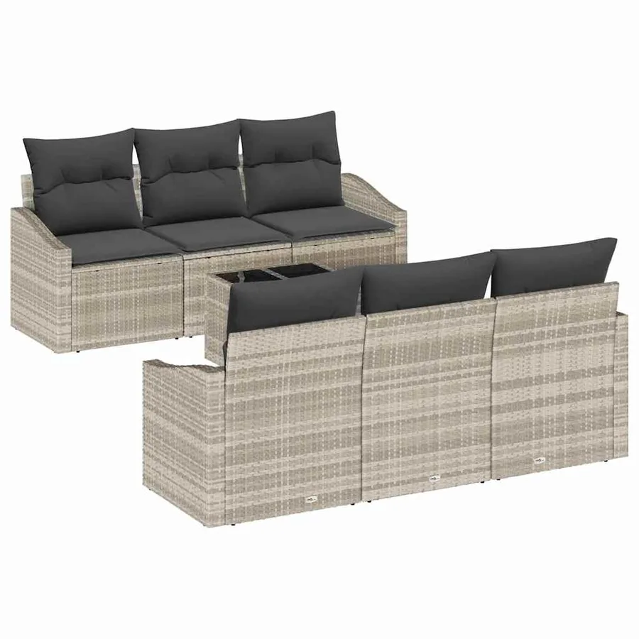 Ensemble de Canapés avec coussin 7 pcs Gris clair polyrotin - 2
