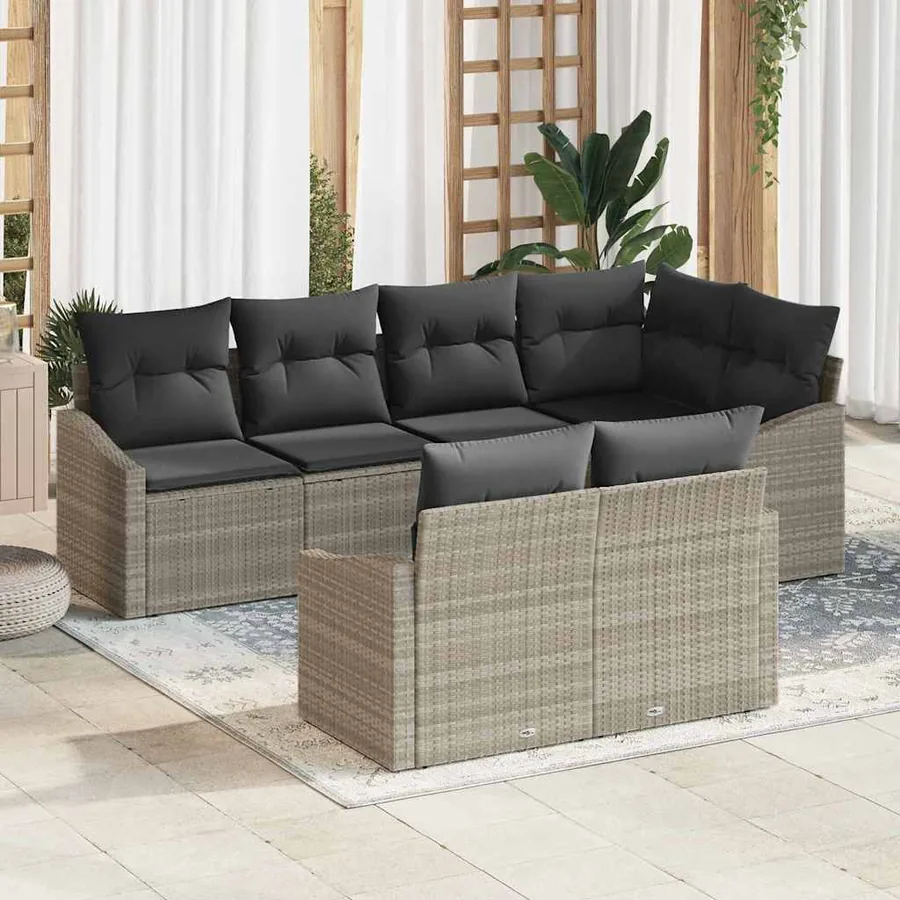 Ensemble de Canapés avec coussin 7 pcs Gris clair polyrotin