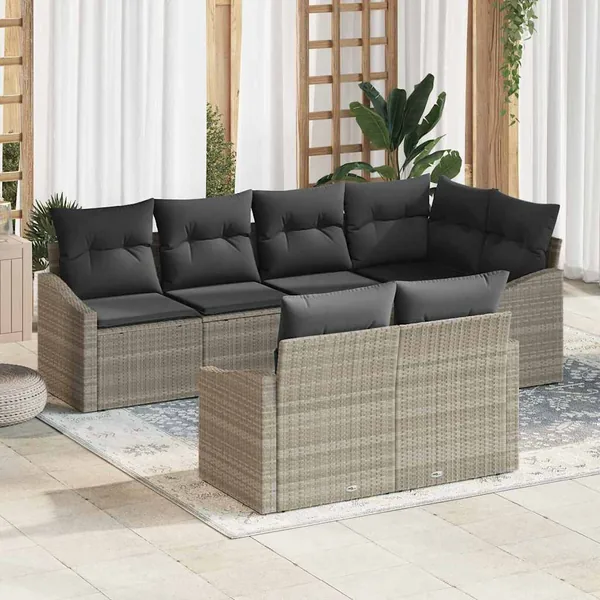 Ensemble de Canapés avec coussin 7 pcs Gris clair polyrotin