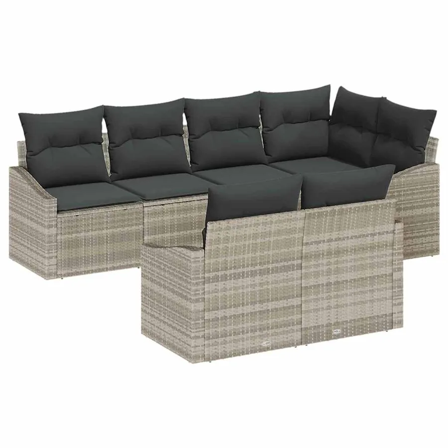 Ensemble de Canapés avec coussin 7 pcs Gris clair polyrotin - 2