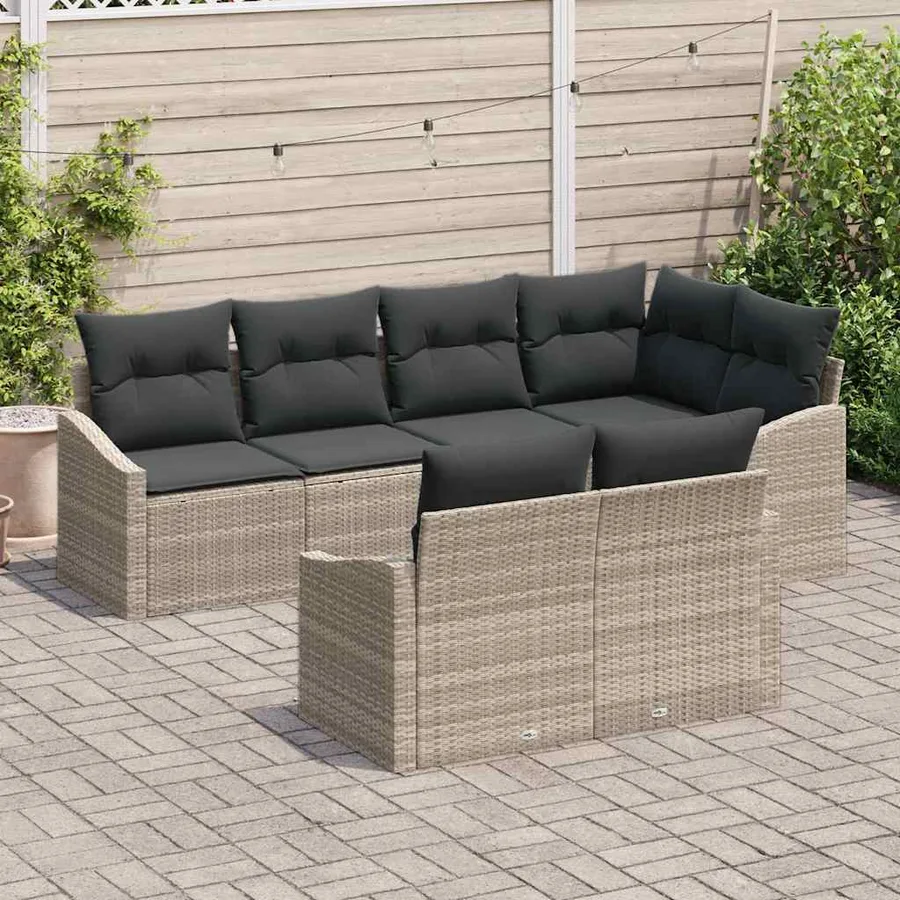 Ensemble de Canapés avec coussin 7 pcs Gris clair polyrotin - 3