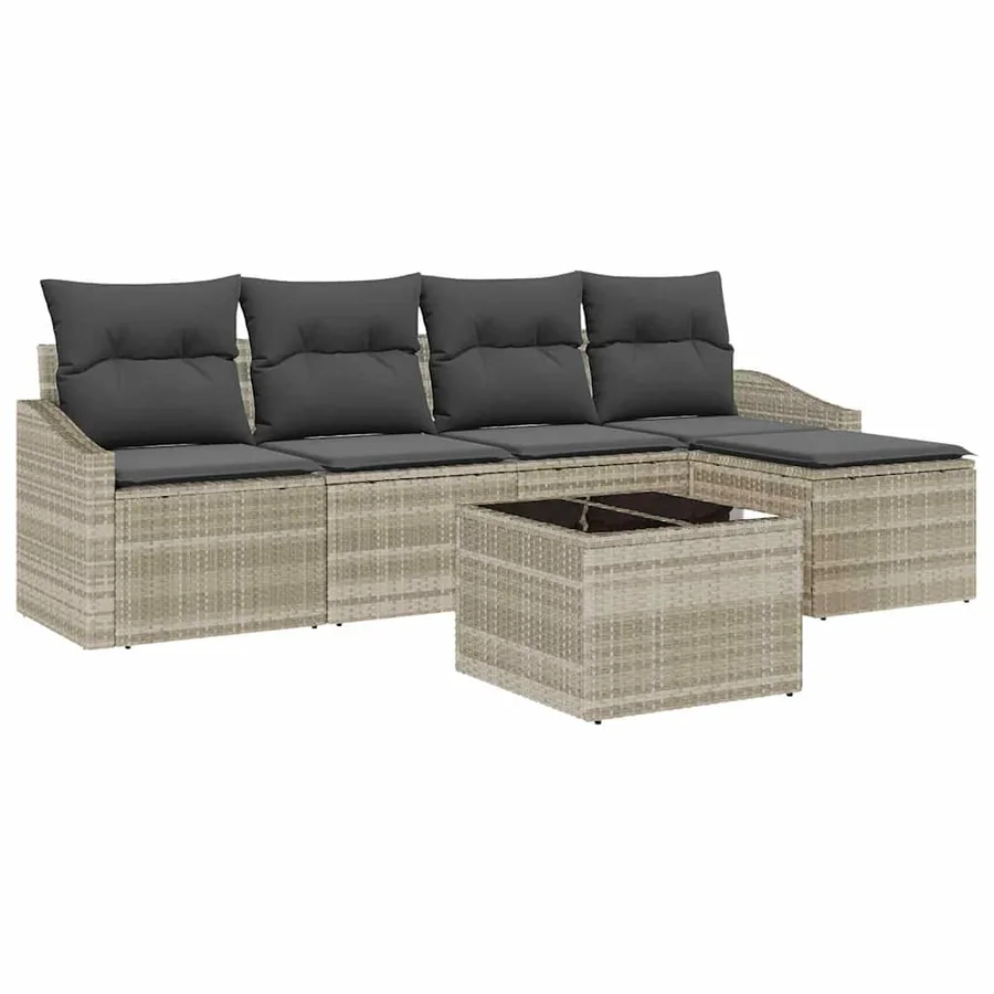 Ensemble de Canapés avec coussin 6 pcs Gris clair polyrotin - 2