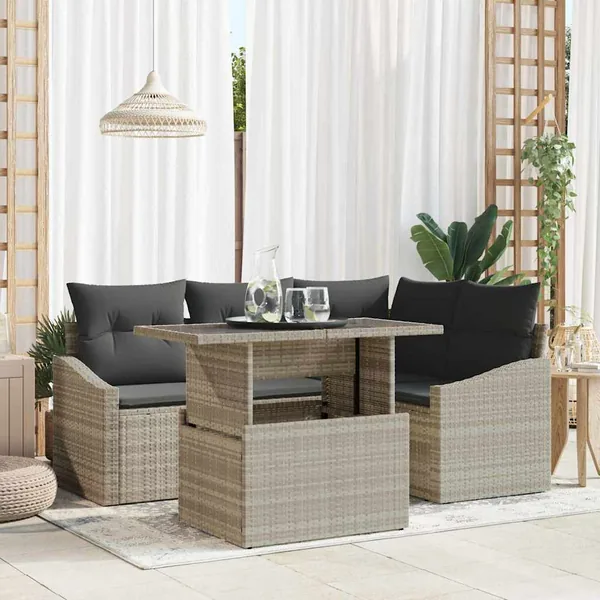 Ensemble de canapé de jardin 5 pcs Gris clair polyrotin