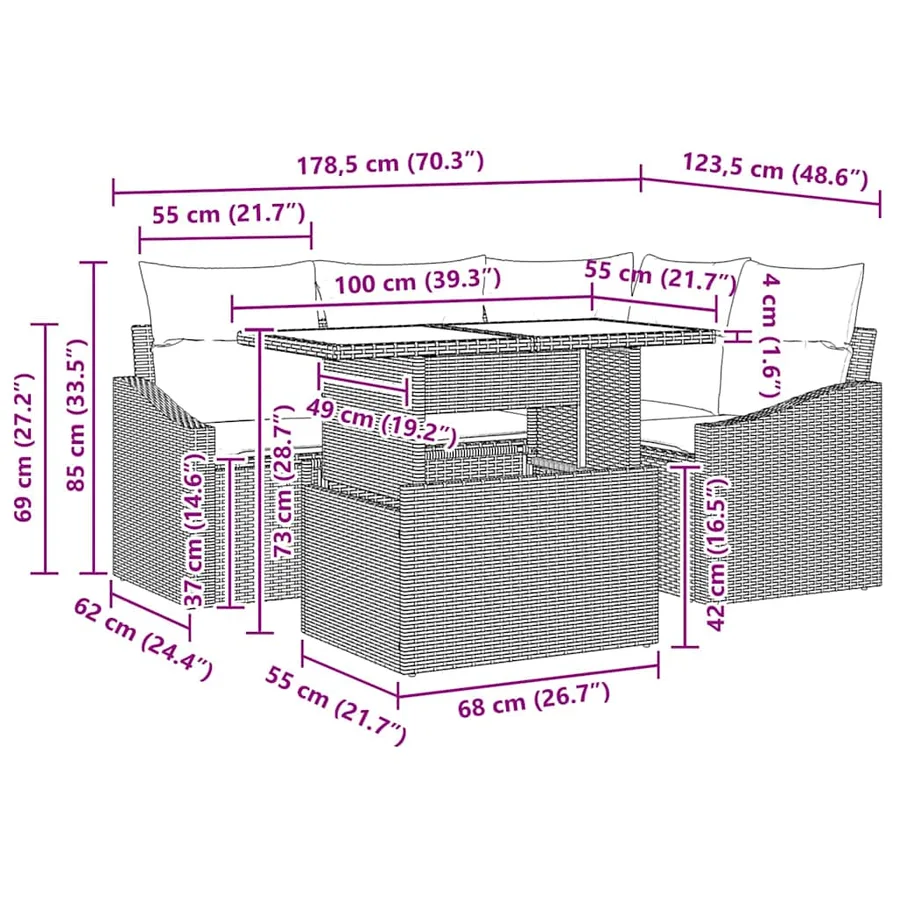 Ensemble de canapé de jardin 5 pcs Gris clair polyrotin - 11