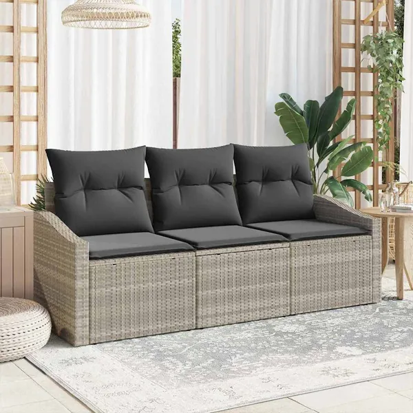 Ensemble de Canapés avec coussin 3 pcs Gris clair polyrotin
