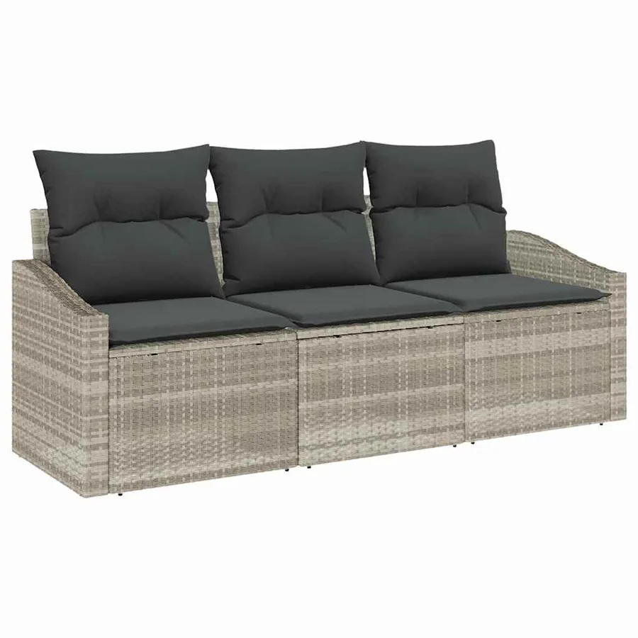 Ensemble de Canapés avec coussin 3 pcs Gris clair polyrotin - 2