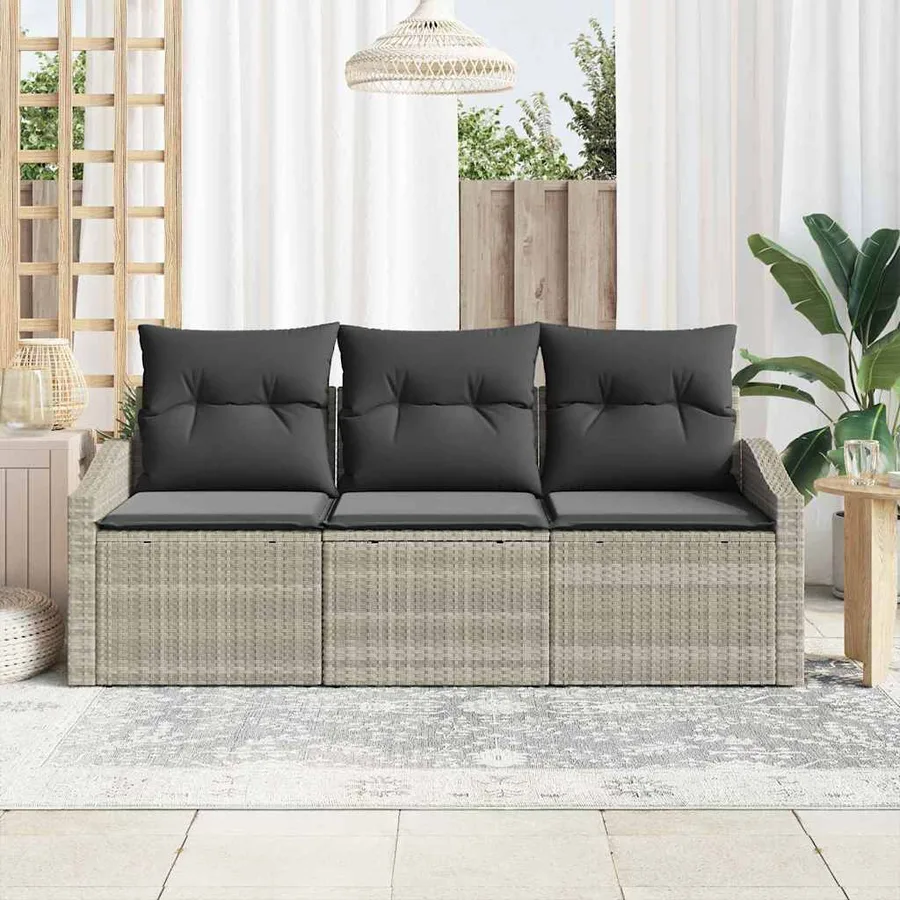 Ensemble de Canapés avec coussin 3 pcs Gris clair polyrotin - 3
