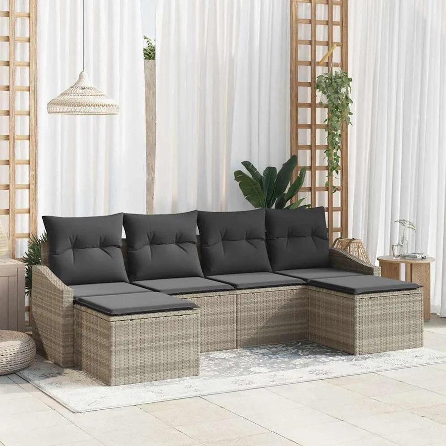 Ensemble de Canapés avec coussin 6 pcs Gris clair polyrotin