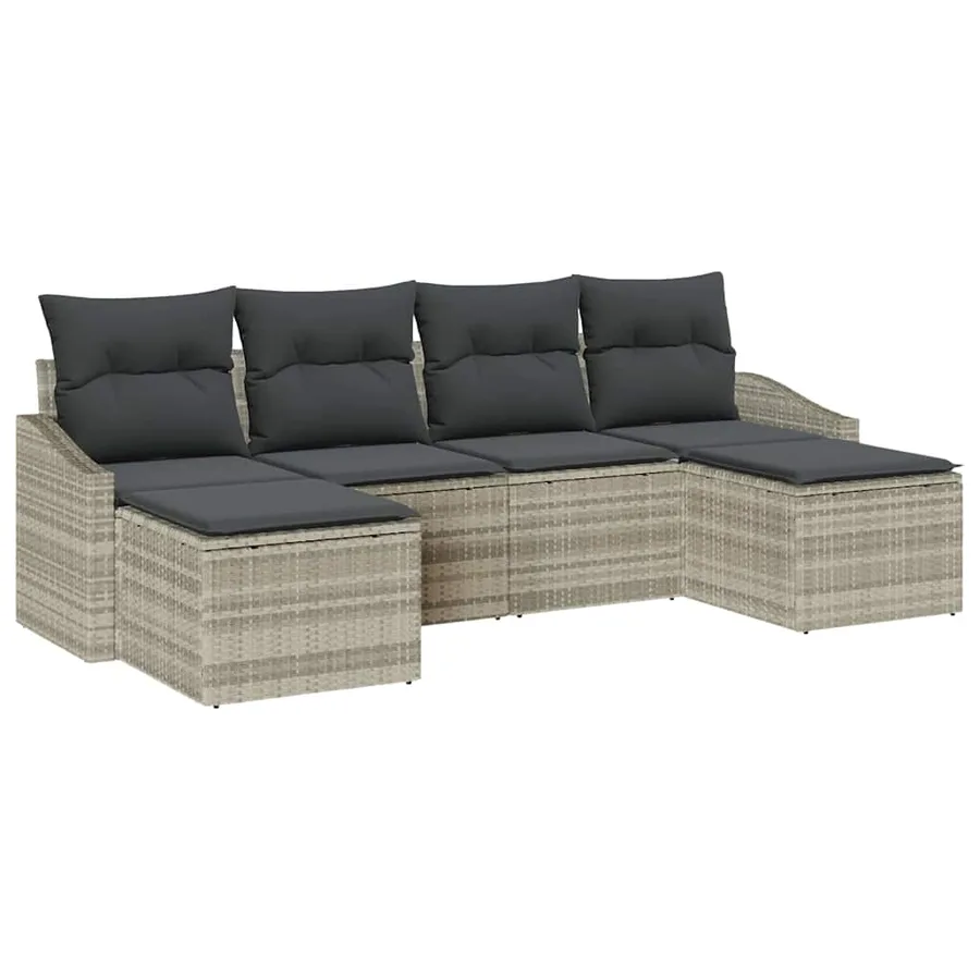 Ensemble de Canapés avec coussin 6 pcs Gris clair polyrotin - 2
