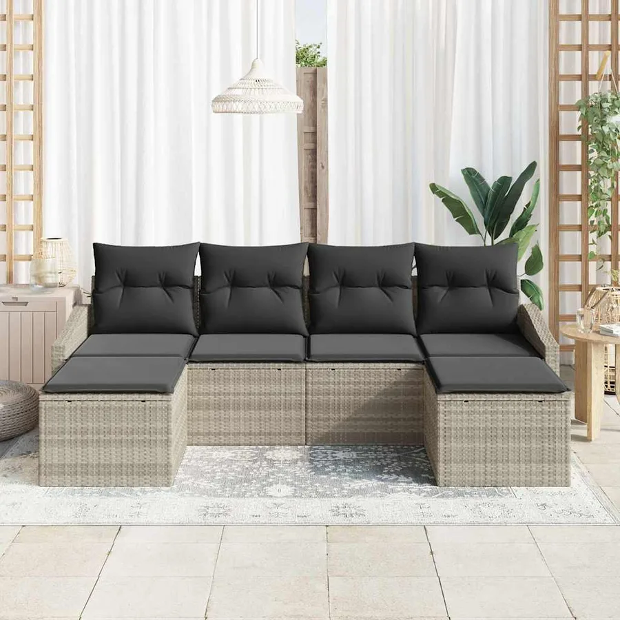 Ensemble de Canapés avec coussin 6 pcs Gris clair polyrotin - 3