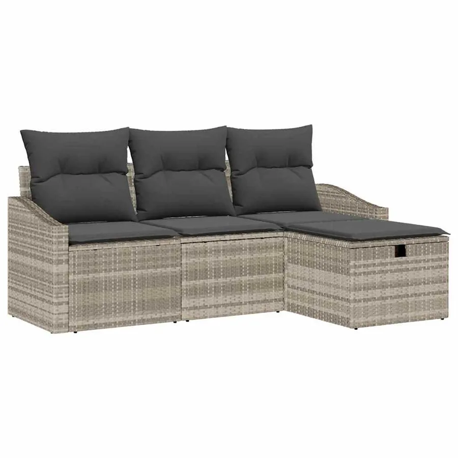 Ensemble de Canapés avec coussin 4 pcs Gris clair polyrotin - 2