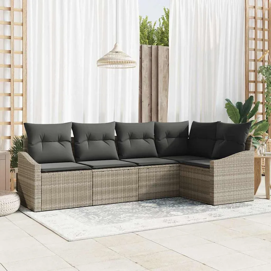 Ensemble de Canapés avec coussin 5 pcs Gris clair polyrotin