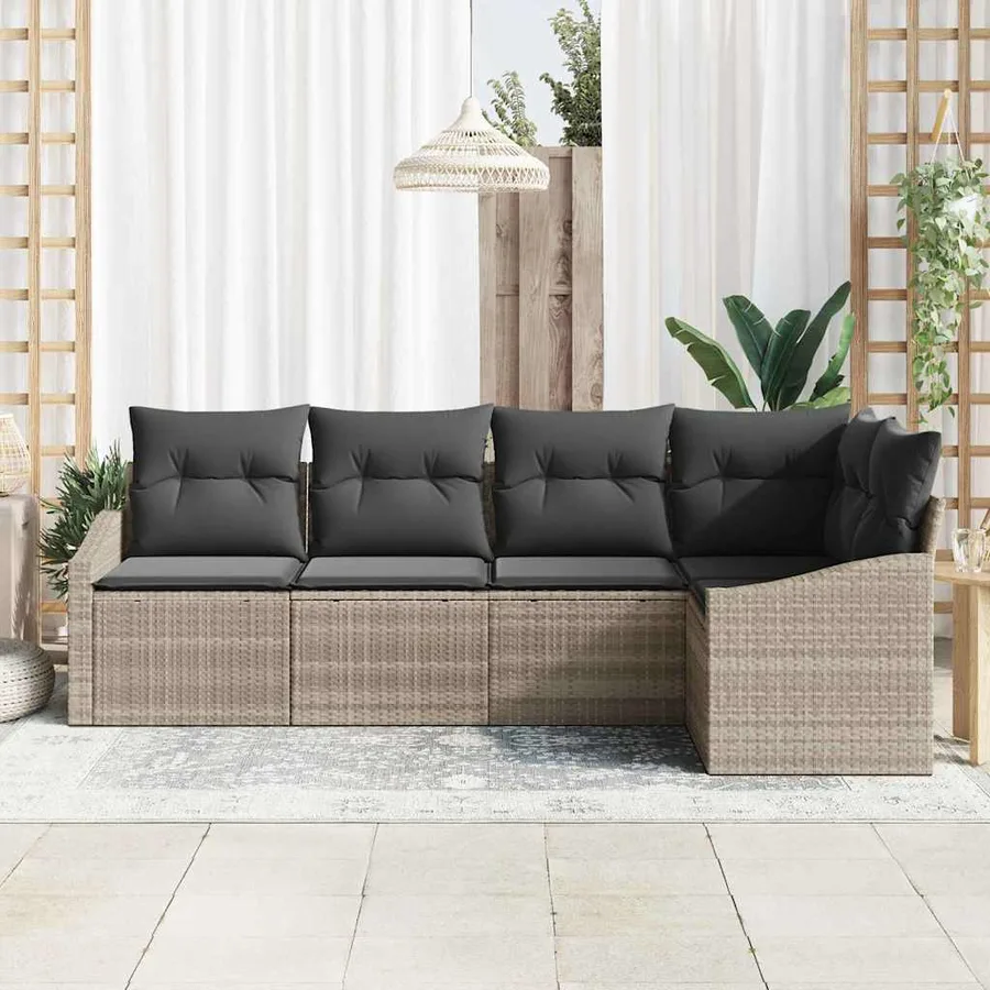 Ensemble de Canapés avec coussin 5 pcs Gris clair polyrotin - 3