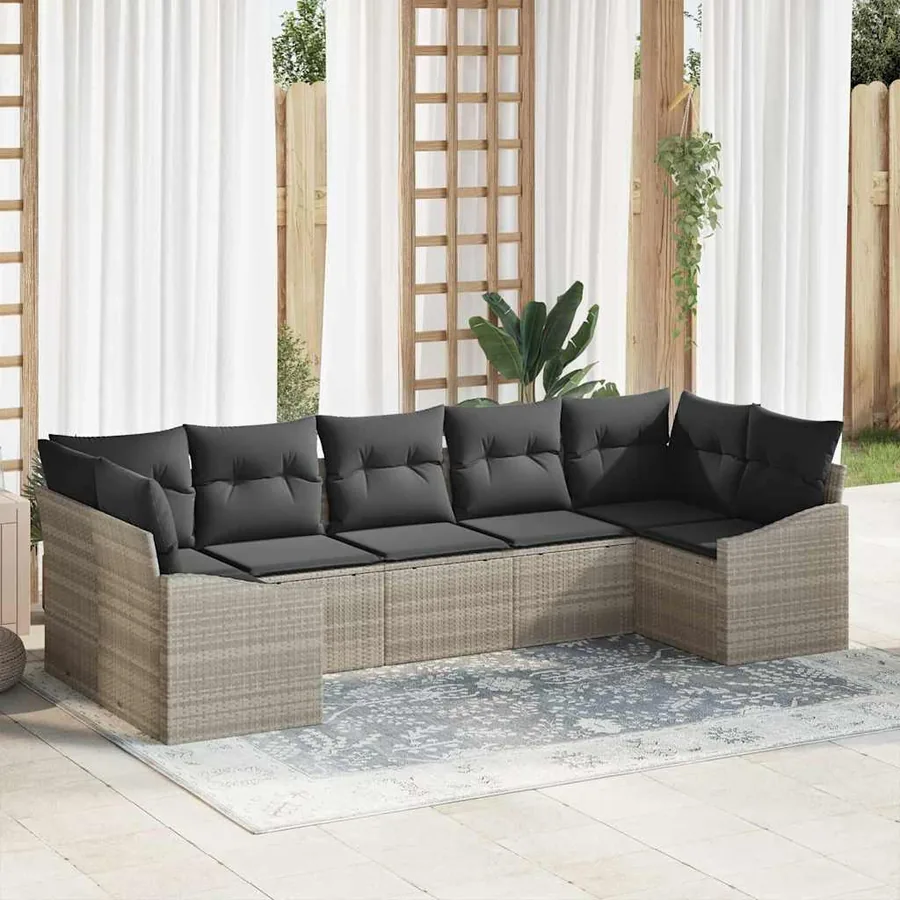 Ensemble de Canapés avec coussin 7 pcs Gris clair polyrotin