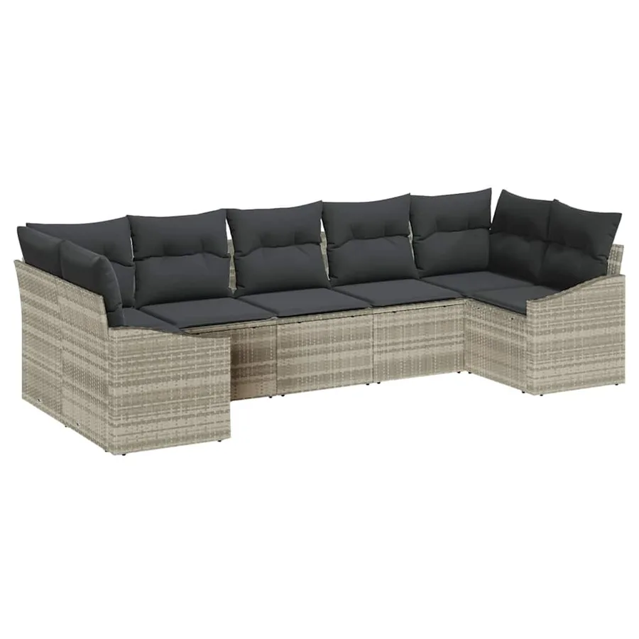 Ensemble de Canapés avec coussin 7 pcs Gris clair polyrotin - 2