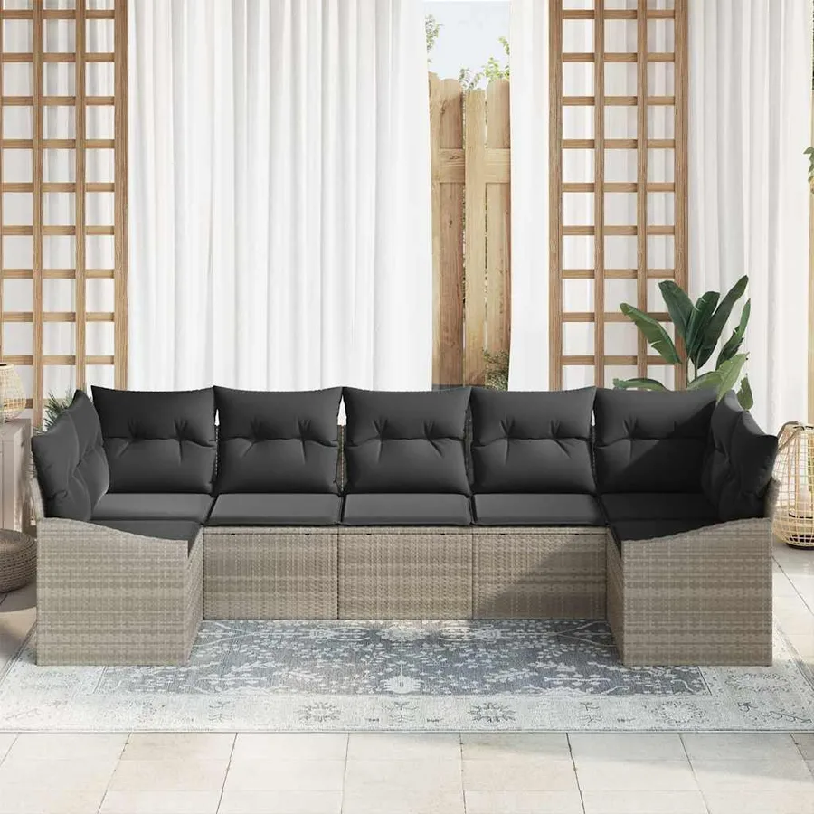 Ensemble de Canapés avec coussin 7 pcs Gris clair polyrotin - 3