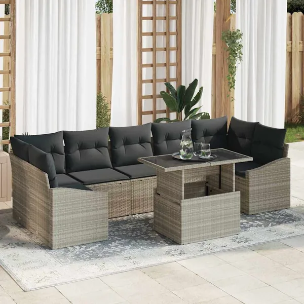 Ensemble de canapé de jardin 8 pcs Gris clair polyrotin
