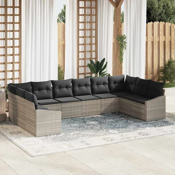 Ensemble de Canapés avec coussin 10 pcs Gris clair polyrotin