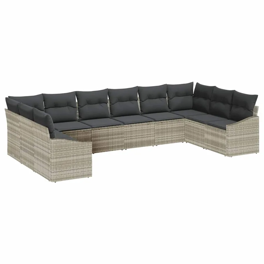 Ensemble de Canapés avec coussin 10 pcs Gris clair polyrotin - 2