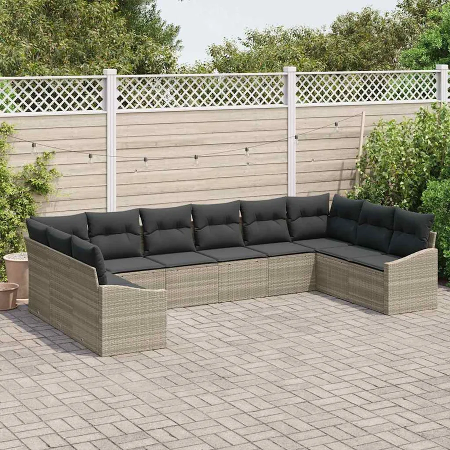 Ensemble de Canapés avec coussin 10 pcs Gris clair polyrotin - 3