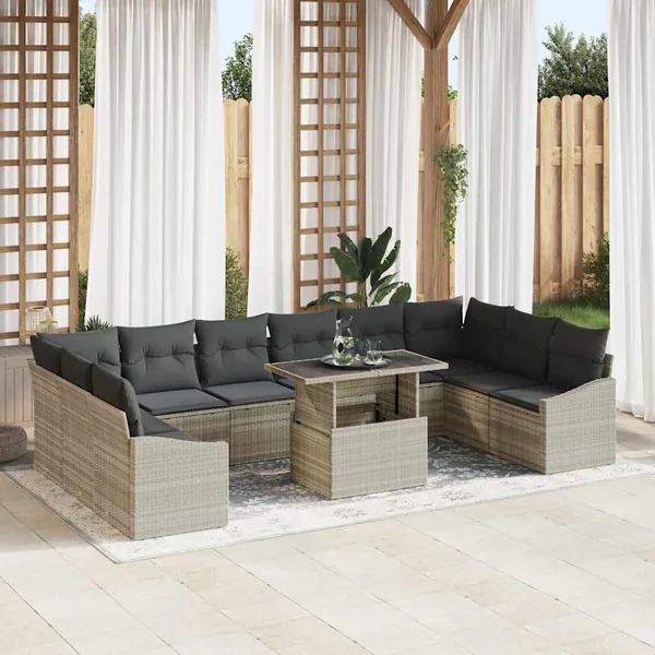 Ensemble de Canapés avec coussin 11 pcs Gris clair polyrotin