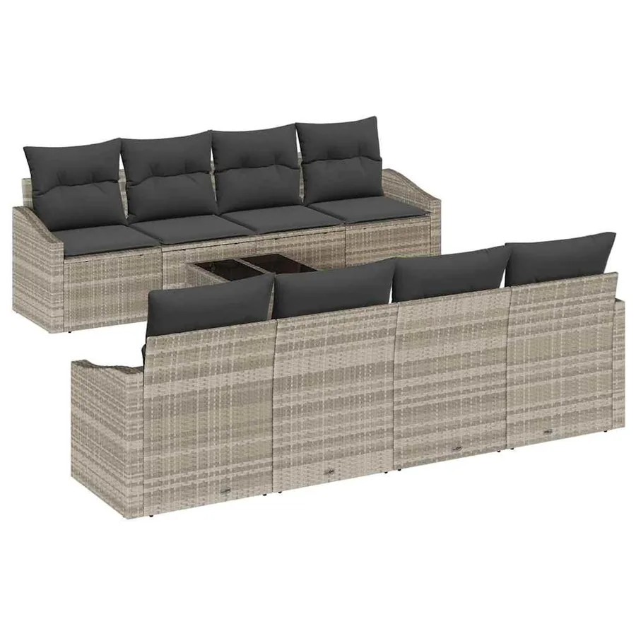 Ensemble de Canapés avec coussin 9 pcs Gris clair polyrotin - 2