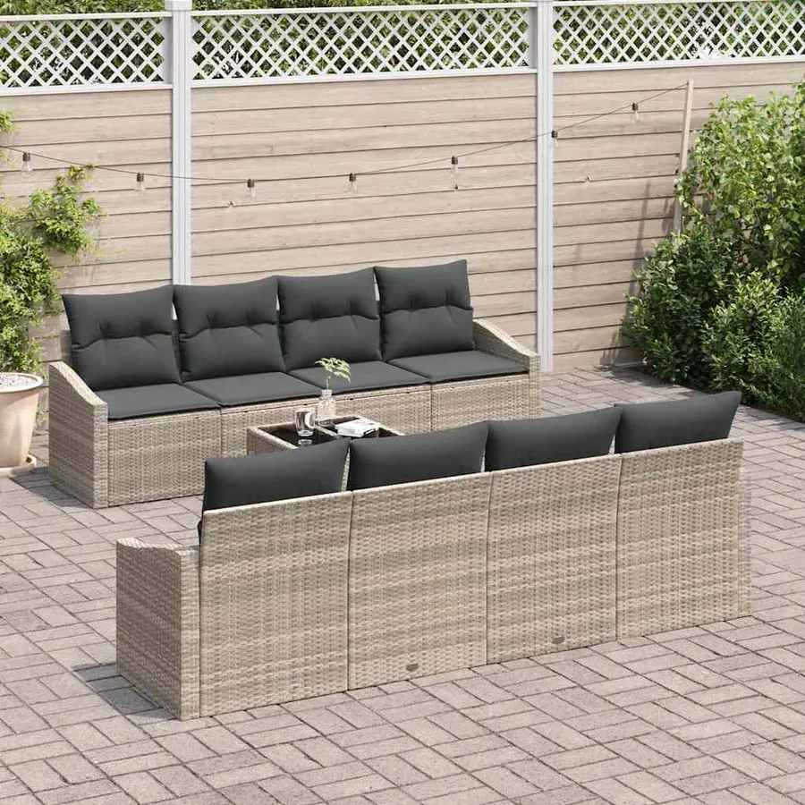 Ensemble de Canapés avec coussin 9 pcs Gris clair polyrotin - 3