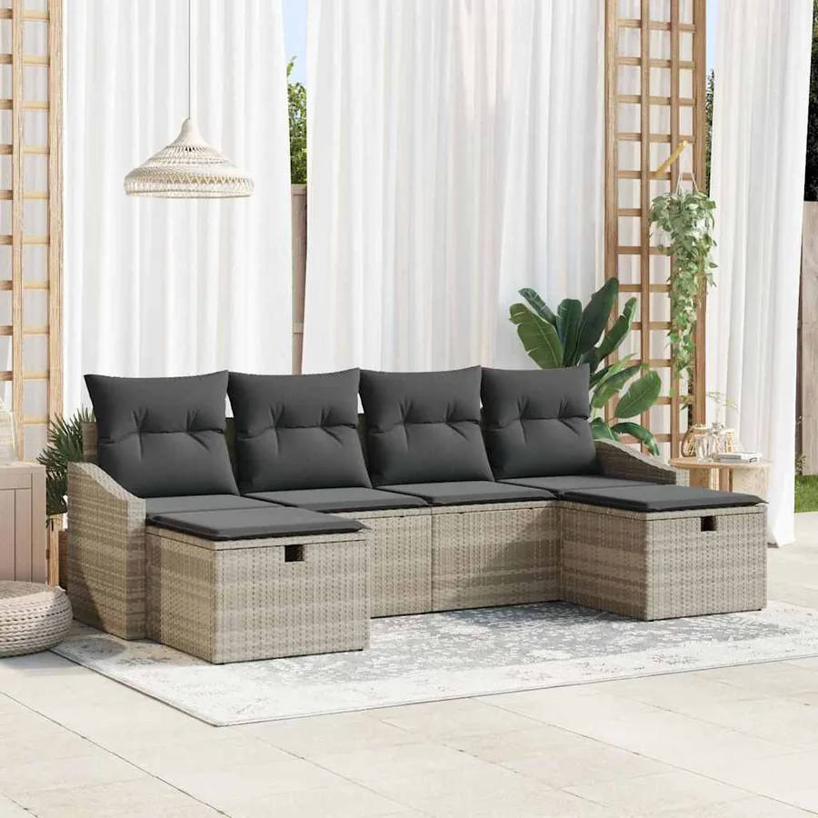 Ensemble de canapé de jardin avec coussin 6 pcs polyrotin
